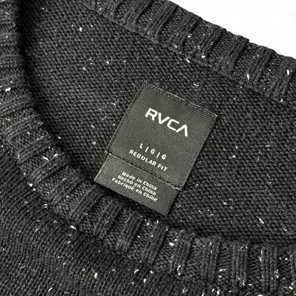 RVCA Crewneck Neps Sweater Skater Streetwear Goth Pullover Black Speckled Mens L - Picture 3 of 6